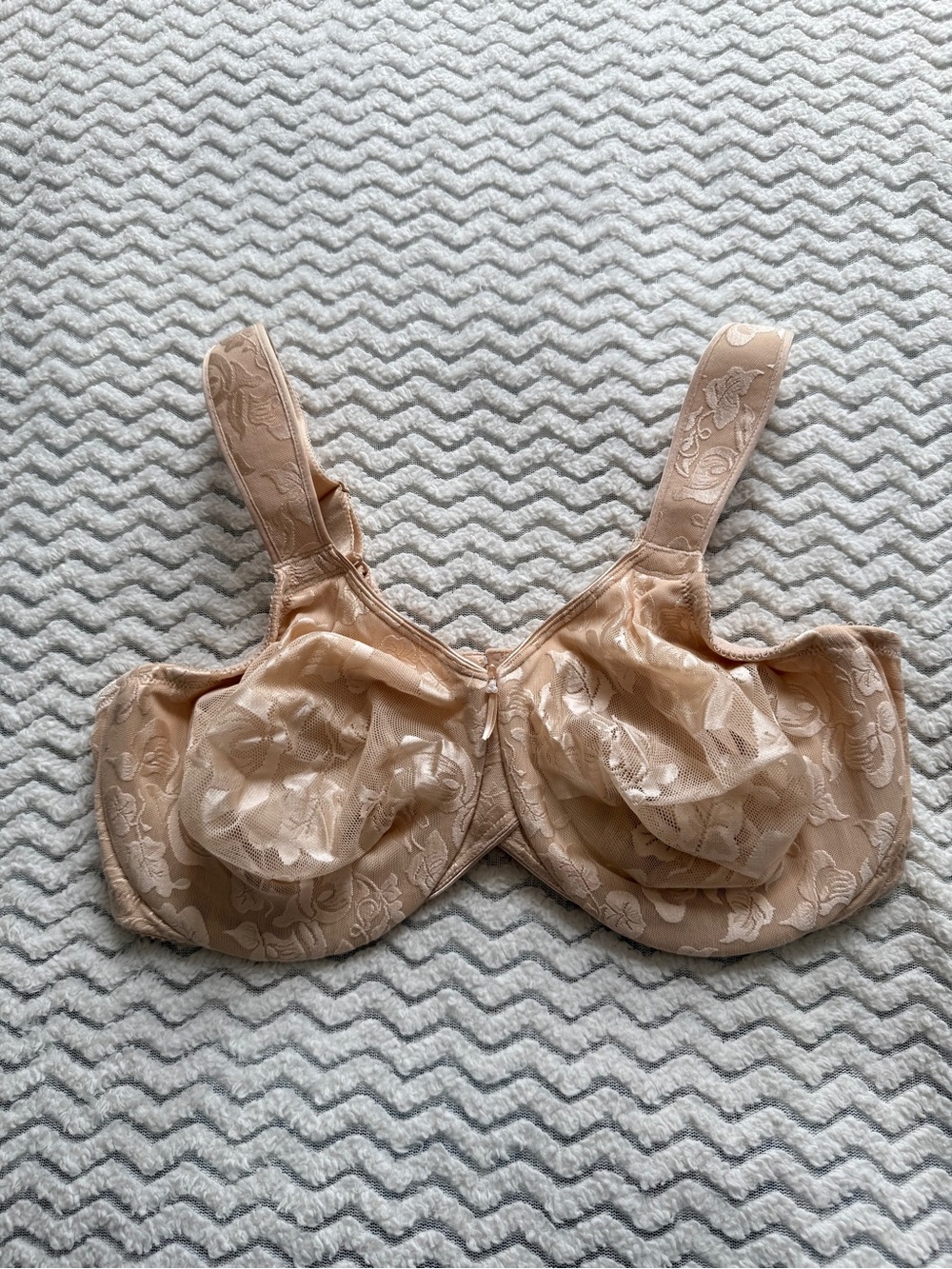 Wacoal Beige Floral Awareness Full Figure Underwire Adj. Wide Straps Bra Sz 44DD
